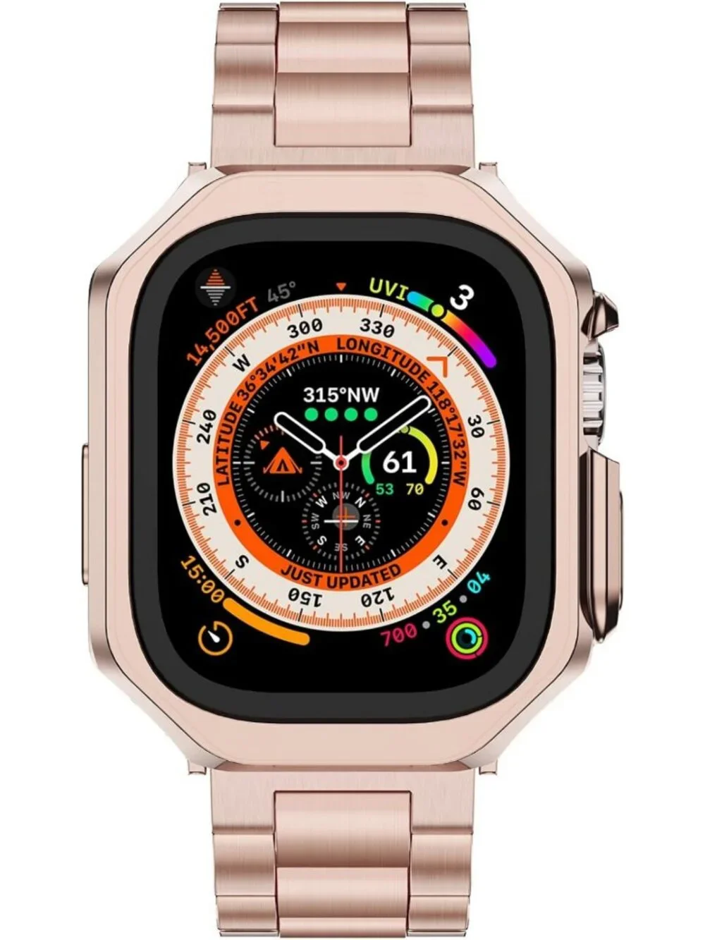 Stylish Stainless Steel Link Bracelet Band for Apple Watch Ultra 49mm, Rose Gold